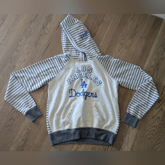 Tops - L.A. Dodgers Soft as a Grape Cream/Gray Ultra Plush Striped L/S Pullover Size M